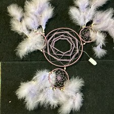 Dream Catcher Wall Hanging with Feathers  String Lights, Purple/White