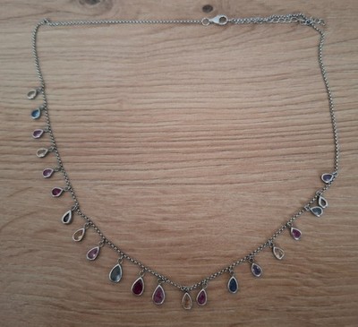 Damen Halskette mit bunten Diamonique Tropfen ~ ca. 50 cm ~ 925er Silber