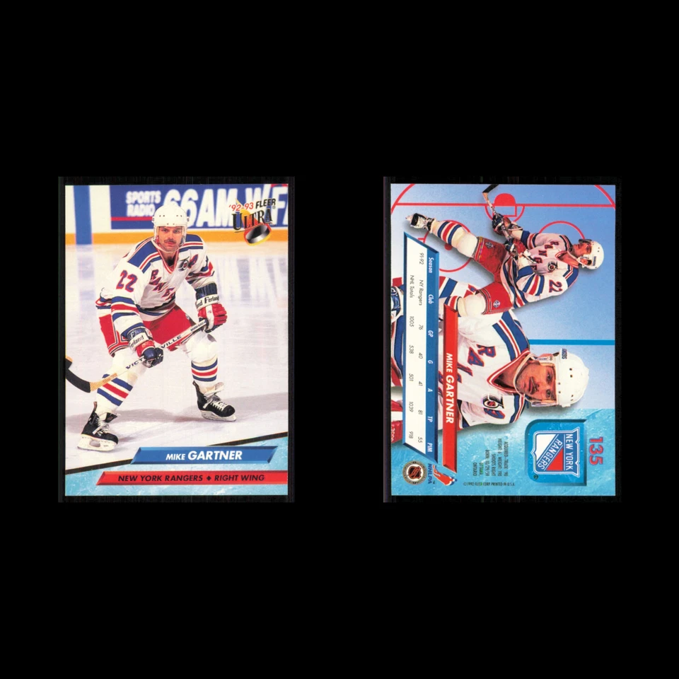 Mike Gartner #135 1992 Fleer Ultra New York Rangers Hockey Card NHL NM - Image 3 of 3