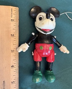 1930s Disney Celluloid 5” Mickey Mouse String Jointed Puppet Carnival Prize