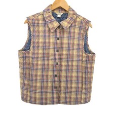 Christopher Banks Plaid Quilted Vest Sz M Snap Front Yellow Heritage Preppy