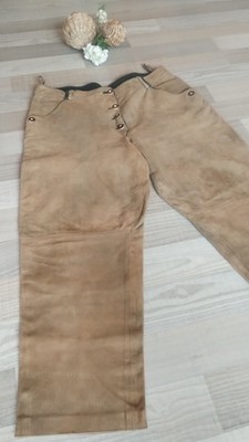 Bayrische Trachten Hose Lederhose 46 Damen lang Wildbock Leder weich Stickerei 
