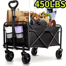 Foldable Utility Shopping Wagon Cart Alloy Steel 450LBS Capacity for Grocery ...