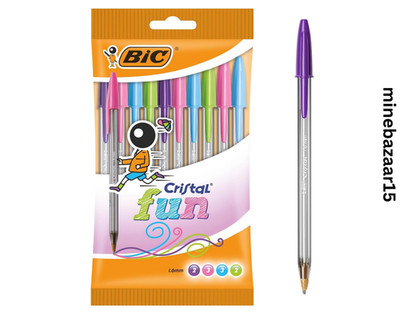 BIC Cristal Fun Farbige Kugelschreiber 10er Pack | Breite Spitze 1,6 mm | Sortiert