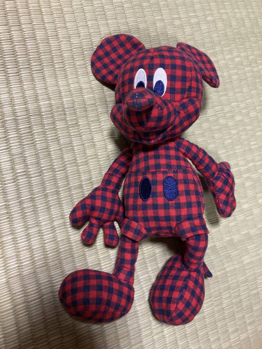 Mickey plush toy, UNIQLO, shaped, outer red, check, rare