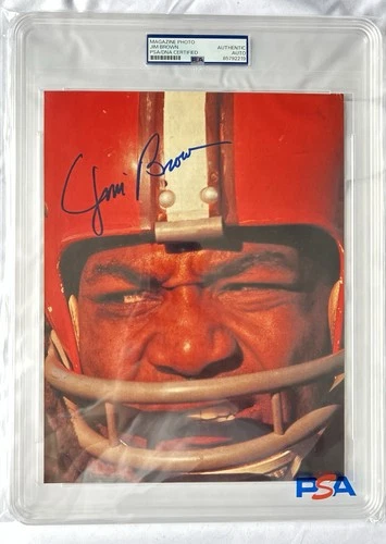 Jim Brown Signed Photo Magazine Page Browns Autographed Slabbed PSA/DNA