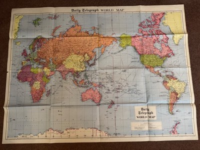 Große Tagestelegraph Weltkarte um 1930 Mercator Projektion Geographia Wandkarte