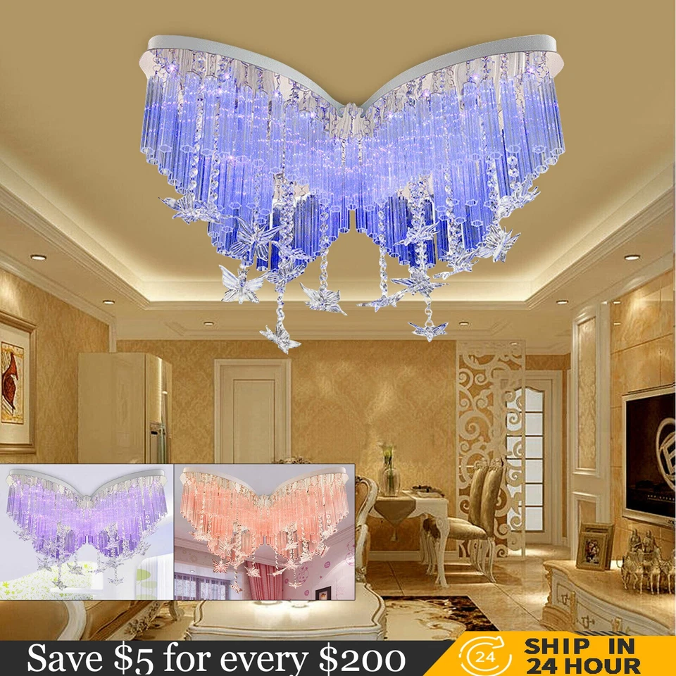 Lámpara de techo de 3 colores que cambia de color lámpara de cristal lámpara accesorio mariposa Foto 3 de 4