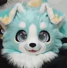 Fursuit Long haired Dog Fox Mascot Party Halloween Fur Cosplay head