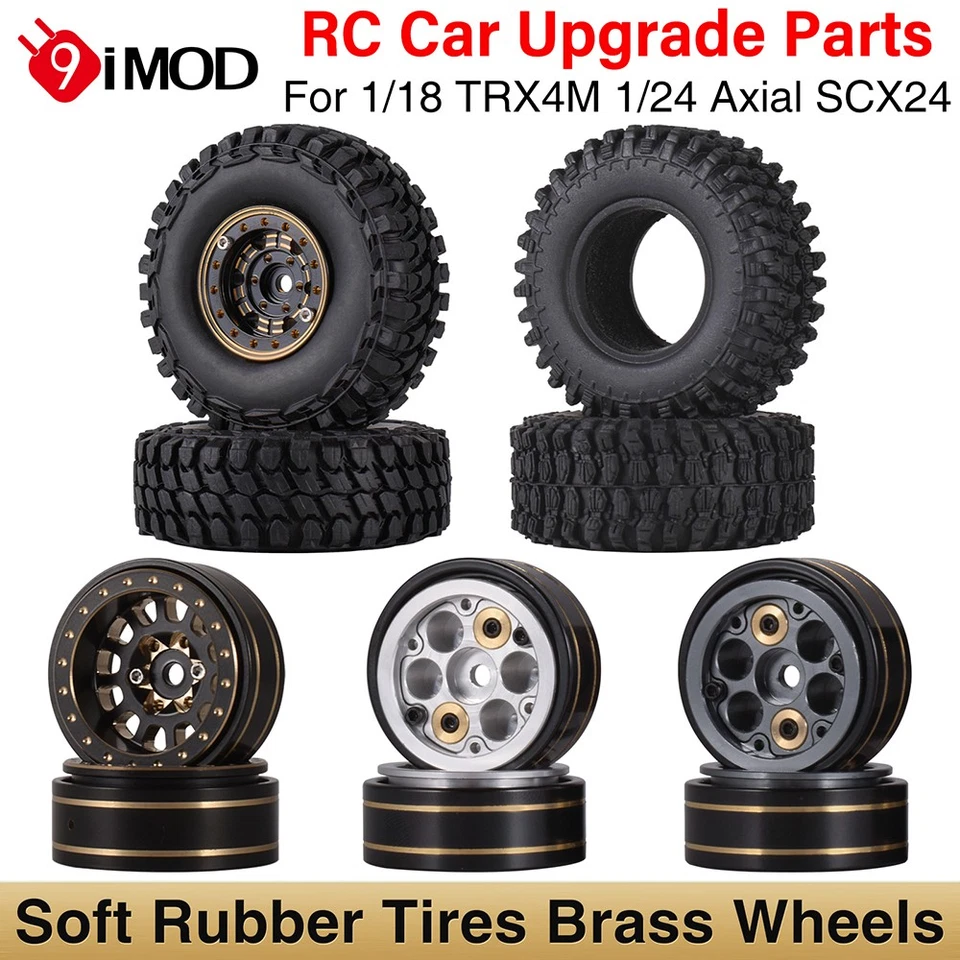 4x Brass Beadlock Hub Rad Gummireifen Reifen Felge für 1/18 1/24 TRX4M Autos - Bild 2 von 4