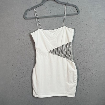 Superdown Womens Size Small White Mini Dress With Silver Mesh Detail