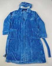 L.L.Bean Robe Kids Large 14-16 Blue Fleece Shark Hooded Belted Bath Robe Lounge