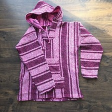 Pink Purple Striped Baja Hoodie Mexican Jerga Small to Medium