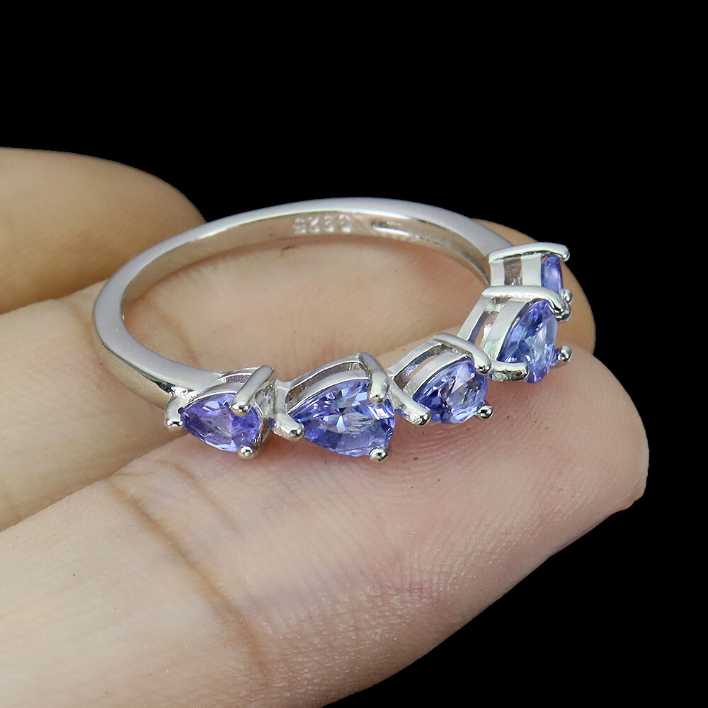 Bague En Argent 925 Avec Tanzanite En Forme De Poire - Pierre Bleue Facettée, Taille 7