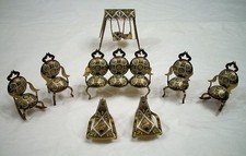 VINTAGE MINIATURE BRASS METAL DOLL HOUSE FURNITURE 8 PIECE SET MADE IN SPAIN