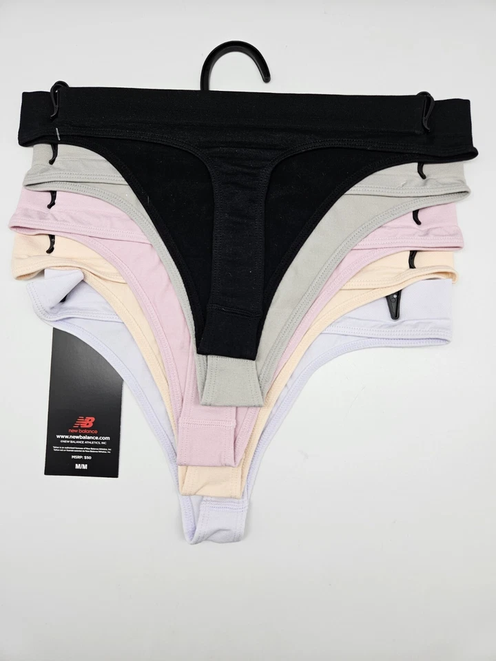 NEW BALANCE 5 Pk Women's M L XL Seamless Logo Thong Black Gray Pink Purple Peach - Image 3 of 4