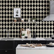 Jiffdiff Black&Beige Diamond Textured Wallpaper 17"x78.7" Peel &Stick Room Decor