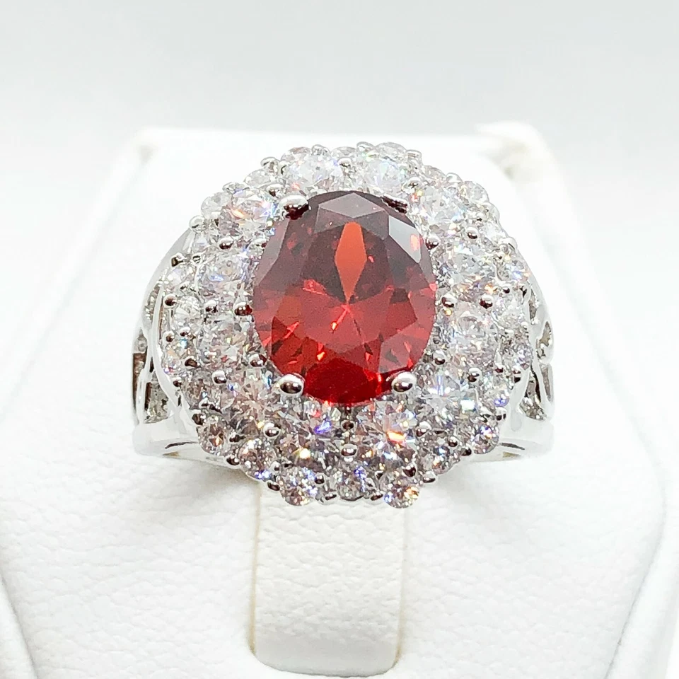 R0345 Mujeres Moda Joyería Chapado en Oro Amarillo Blanco Rubí Anillo de Cóctel Regalo Foto 2 de 4