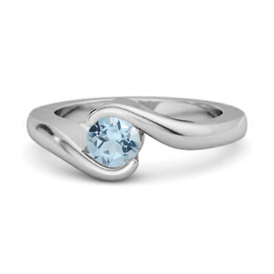 Ocean Wave 925 Sterling Silver 3 MM Natural Blue Topaz Women Wedding Ring