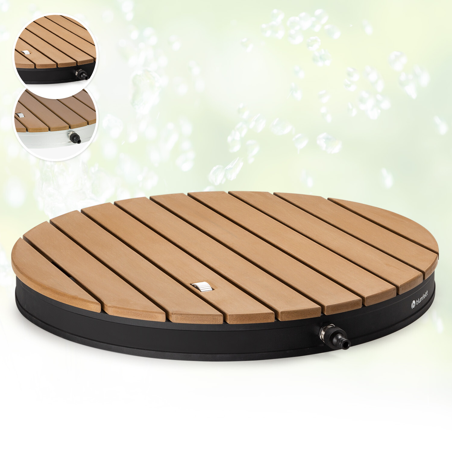 Ducha de jardín ducha de piscina exterior ducha de camping aluminio teca mango redondo negro