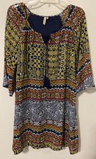 Red Camel Womens Medium Blue Floral Striped Bell Sleeved Short Dress! A2911