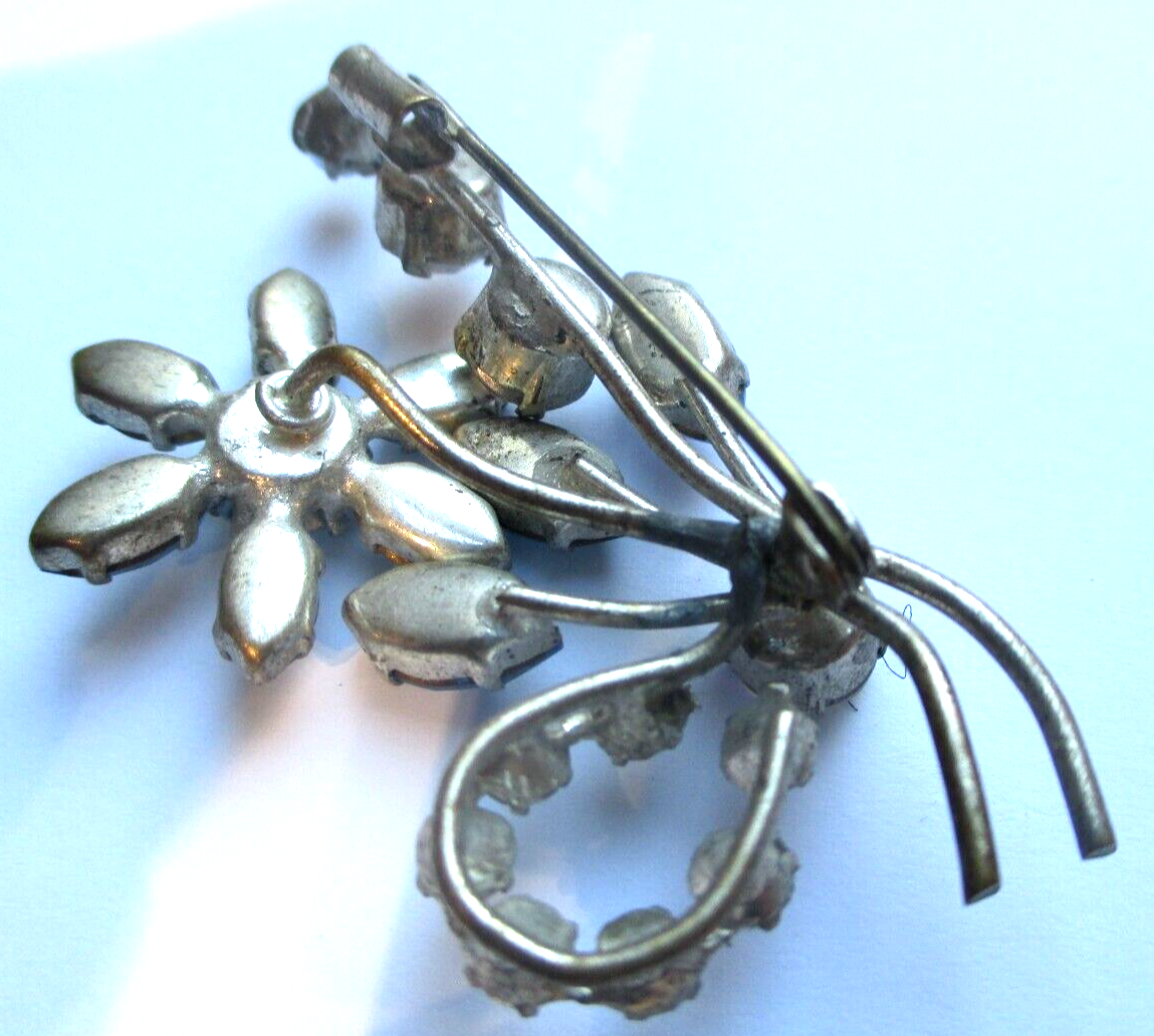 Broche Vintage Fleur Or Avec Cristal Aigue-marine - Bijou Ancien, Référence 3255, état Impeccable