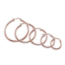 Rose Gold Flash Sterling Silver 2mm Polished Round Hoop Earrings, Choose A Size