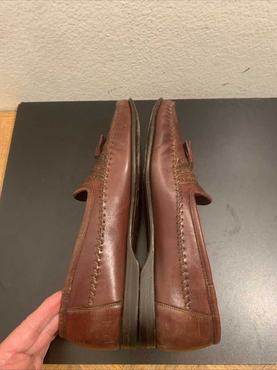 Santoni Mens Aspen Loafer Brown Leather Lizard Tassel Moc  display picture 2