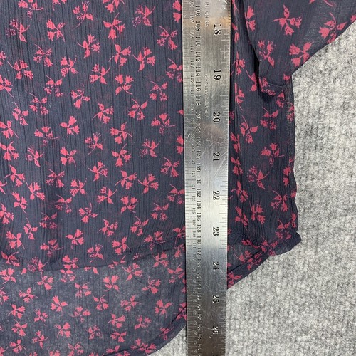 Maurices Sheer 3/4 Tab Sleeve Womens S Small Button Front Shirt Floral Black Red - Picture 10 of 11