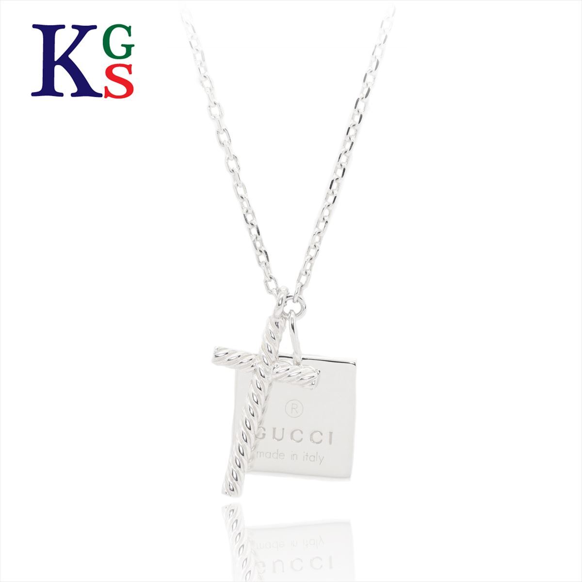 Gucci Necklace Trademark Pendant Square & Cross Silver Ag925