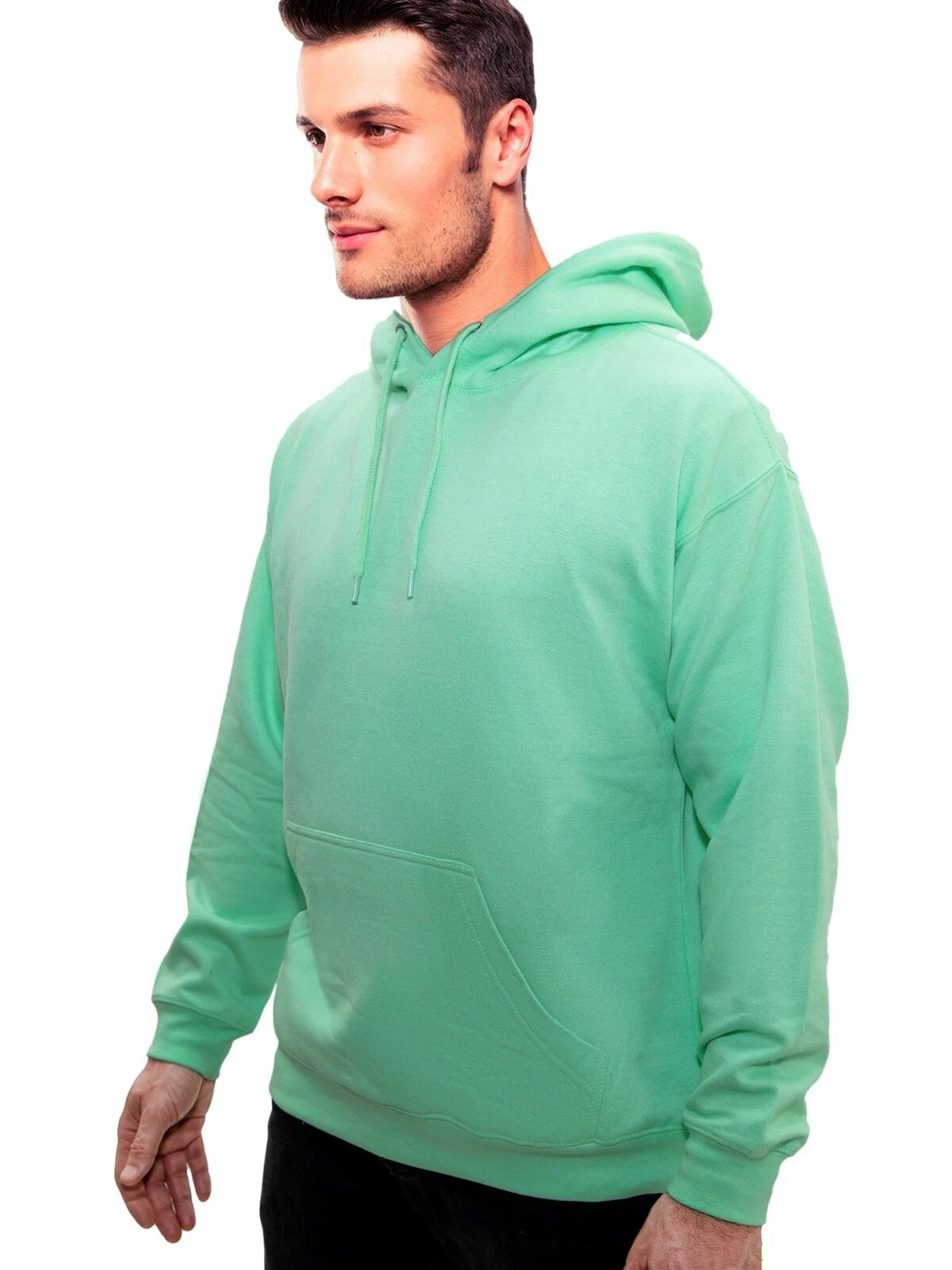 Homespun Men's Ringspun Cotton Fleece Pullover Mint Green Hooded Sweatshirt 2XL