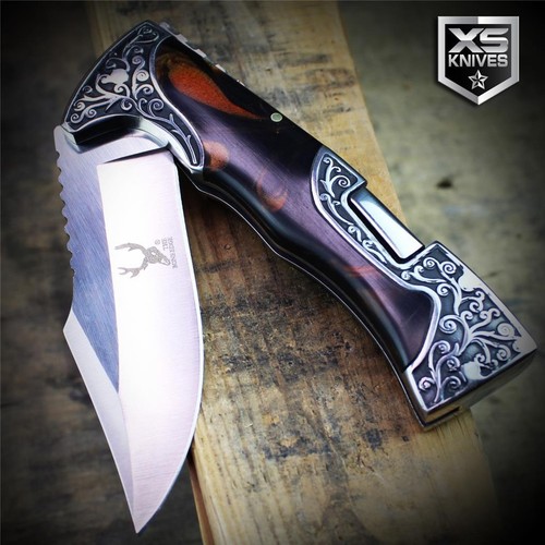 COWBOY Western Ornate Bolster Lockback Folding Pocket Knife Horse Back