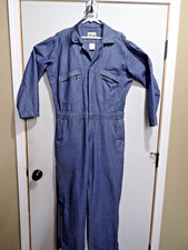 Vintage KEY Blue Herringbone Stripe 100 Cotton Denim Coveralls Size MR