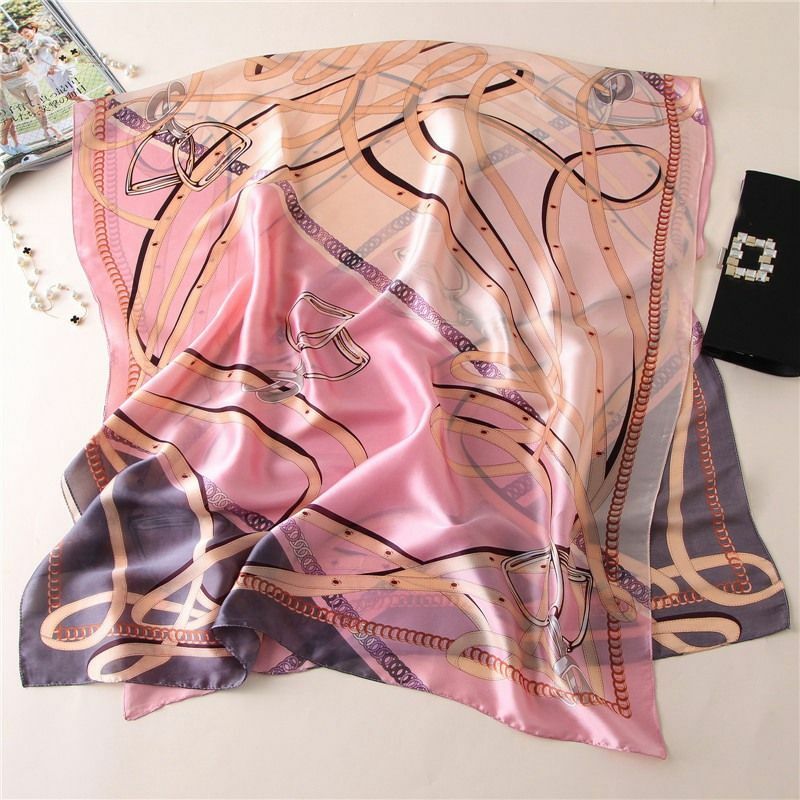 Pink Chain Silky Scarf   Chanel Pink Chain Grid Silk Scarf - Ann main image 4