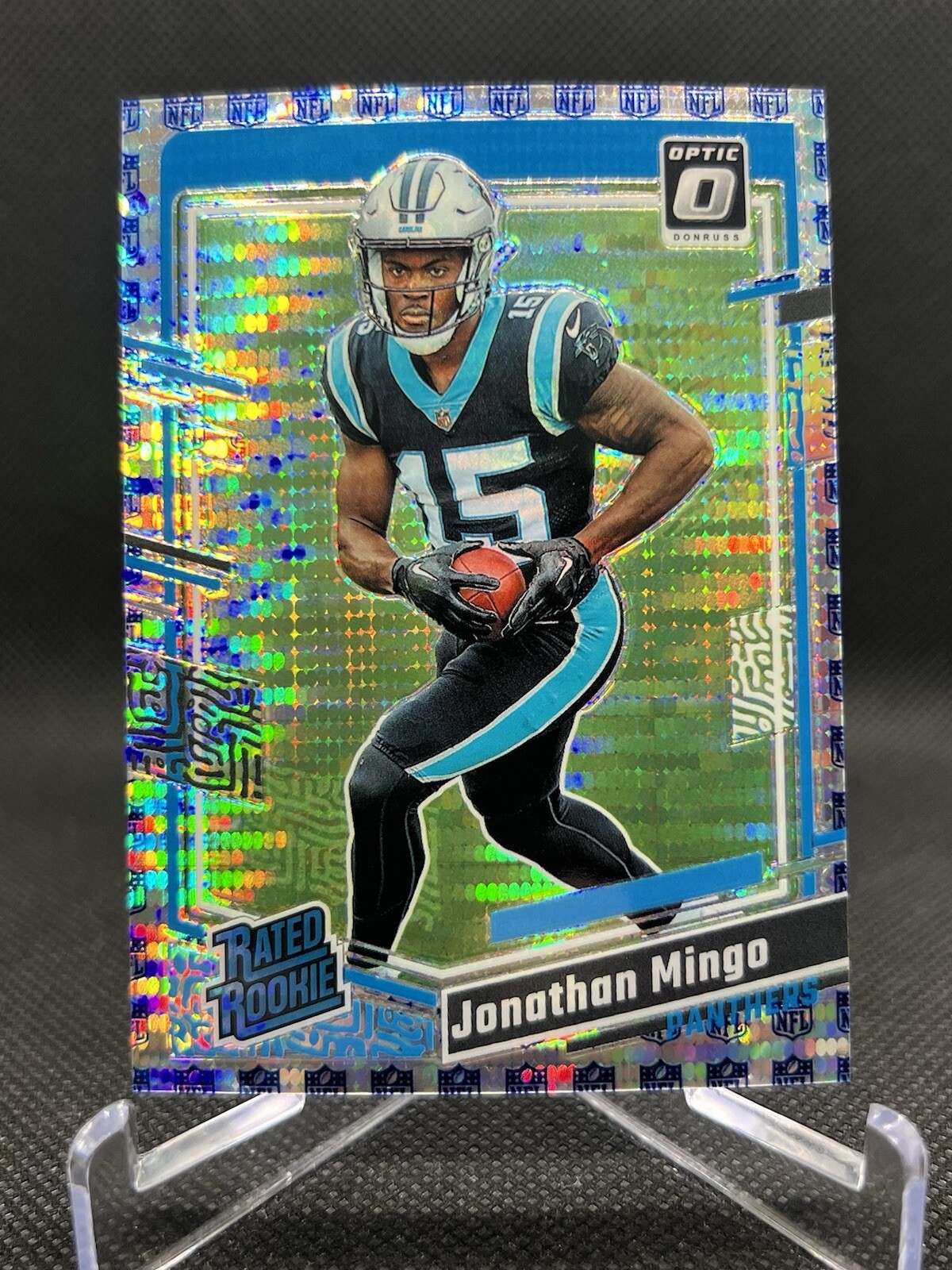 2023 Panini Donruss Optic - Rated Rookie Shield Prizm #215 Jonathan Mingo #/32