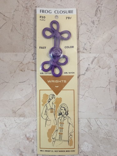 Frog Knot Closure Fastener Purple cotton rayon 3.5" Wrights WE Wright Vintage - Picture 4 of 6