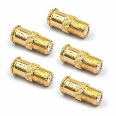 Cable Connector, Quick Push On Male to F Female Coax Extender Gold, 5 Pack