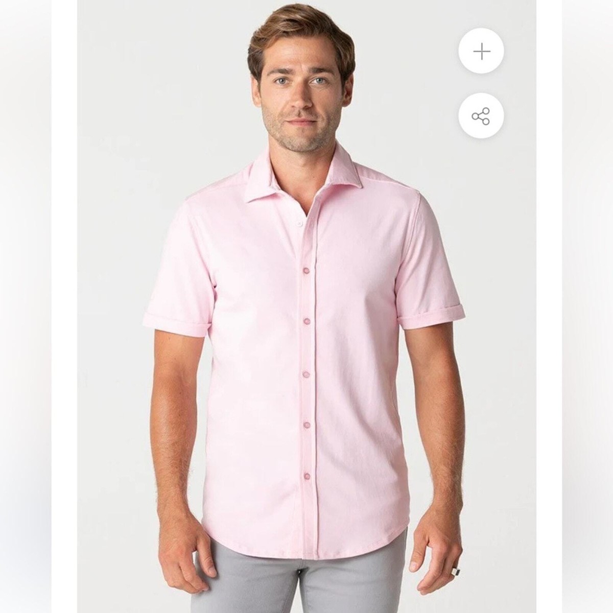Swet Tailor Light Pink Short Sleeve Polished Button Down Shirt Size XL