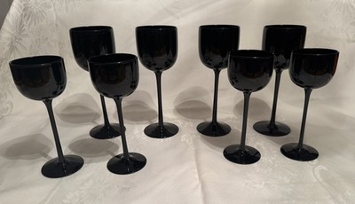 Carlo Moretti Set Of 8 Mid Century Black Murano Glass Wine Glasses