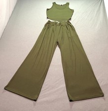 Ekouaer 2pc Set Women's S Minimalist Feminine Office Career Indie Lounge Green