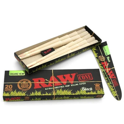 RAW Black Organic King Size Cones – 20 Stk | Pre-Rolled Papers