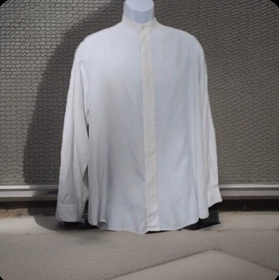 City Streets Mens Size S Soft White Banded Collared Long Sleeve Button Up Shirt