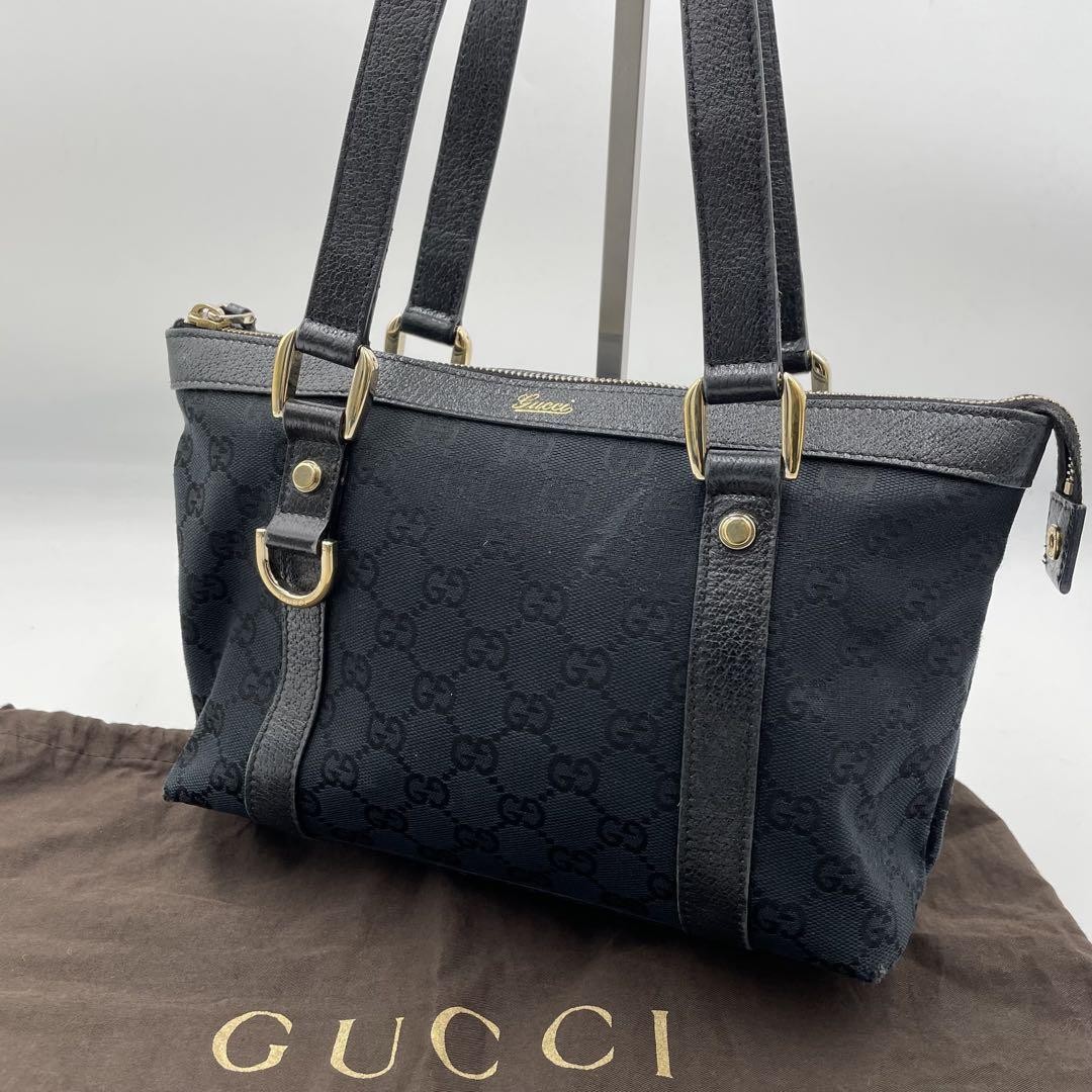 Gucci Abby GG Canvas Leather Black Handbag Pre-Owned