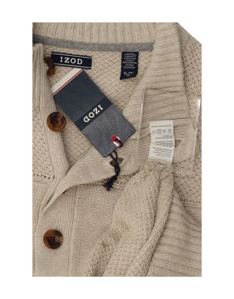 IZOD Mens Button Neck Jumper Sweater XL Beige Cotton DS19 - Image 3 of 3