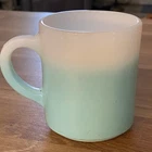 Hazel Atlas Turquoise White Ombre 8 Oz  Milk Glass Coffee Mug 1950’s Vintage