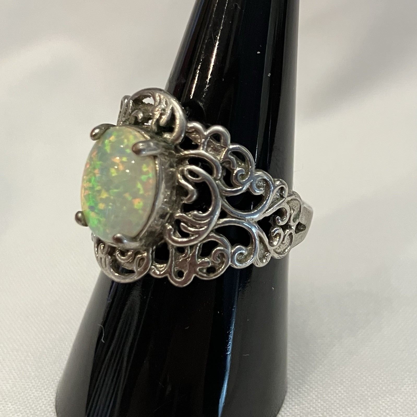 925 Sterling Silver Fire Opal Statement Ring Intr… - image 2