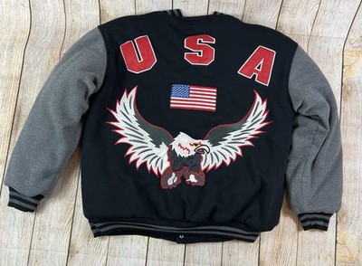 Vintage Oscar Sports USA Bald Eagle Varsity Style Button Jacket Large 