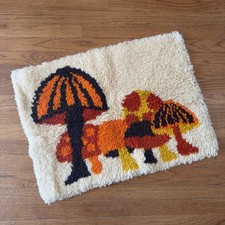 Vintage Mushrooms Colorful 80s Latch Hook Rug Wall Art Size 27x19