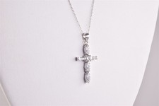 Sterlingsilber 26 mm x 15 mm Marquise Baguette akzentuiert Kreuz Anhänger 18" Kette