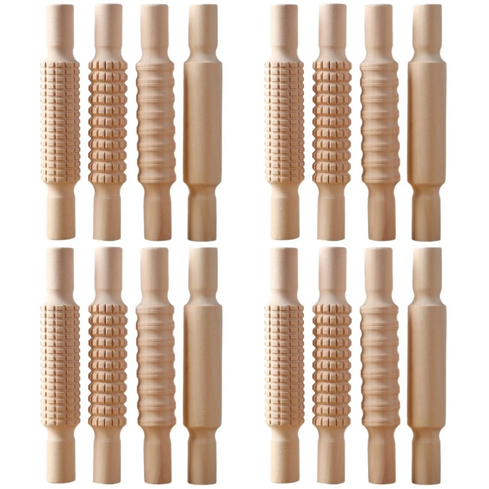 Rodillo de arcilla de madera multiuso para grabado herramienta artesanal de arcilla beige duradera